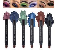 6PCS Glitter Eyeshadows Stick,Colorful Eyeshadow Pencil with Brushes,Waterproof & Longlasting Eye Makeup,Dark Green Blue Purple for Festive or Paty