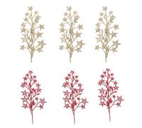 6pcs Glitter Five-pointed Star Leaf Decorations, PE Wreath Accents | Sparkling Lightweight Foliage, Vase Displays, Table Settings and Event Decoration, Colours Vary Random Color