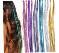 6Pcs Glitter Hair Tinsel, 37 Inch 6 Colors Hair Tinsel, Heat-Resistant Long-Lasting Extensions for Women, Girls, Kids Accessories at Party