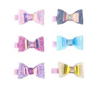 6pcs Glitter Sequin Bow Hair Clips for Bangs, Cute Holiday Accessory | Fabric and Artificial Leather Design, Shiny Decoration, Bright Colours, Decorative Sparkle, Suitable for Birthdays,