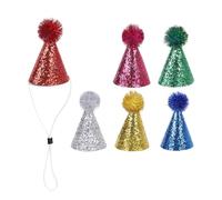 6PCS Glittering Powder Pompoms Pet Party Hat For Dog Cats Birthday Celebration Soft Adjustable Costume Accessory Pet Birthday Hat