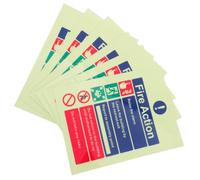 6pcs Glow in Dark Vinyl Fire Procedure Sign Self Adhesive Sticker | 15x20cm Format, Tamper Evident Finish, Fade Resistant Surface, for Doors and Elevator Areas