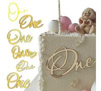 6pcs Gold Acrylic 'One' Cake Toppers - Number 1 Decorations for Girl & Boy 1st Birthday Cakes and Cupcakes