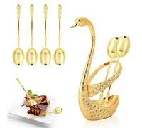 6Pcs Gold Coffee Spoons,Coffee Dessert Spoon Set with Stainless Steel Swan Base Dinnerware Set Teaspoons Flatware Set for Salad Cocktail Fruit Stirring Mixing Sugar Ice Cream Cake