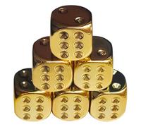 6Pcs Gold Dice, 6-Sided Dice with Rounded Corner, 0.6" Plated Metal cube , Portable Replacement Acrylic cube for Board Games