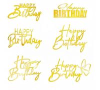 6Pcs Gold Happy Birthday Cake Topper Decorations Acrylic Birthday Cake Topper with 6 Different Designs Cake Decorations for Celebrations Christmas Easter Halloween Party Anniversary Supplies