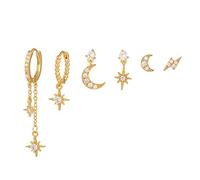 6PCS Gold Hoop Earrings Stacks for Women Earring Sets for Multiple Piercing Dainty Colorful Cubic Zirconia Huggie Earrings