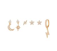 6PCS Gold Hoop Earrings Stacks for Women Earring Sets for Multiple Piercing Dainty Colorful Cubic Zirconia Huggie Earrings