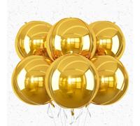 6Pcs Gold Round Foil Balloons,Giant 4D Round Ball Balloons 22 Inch for New Years Birthday Wedding Graduation Prom Party Decorations