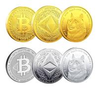 6PCS Gold Silver Bitcoin Ethereum Dogecoin Coin Collectors Set