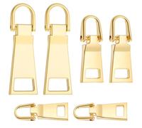 6Pcs Gold Zipper Pulls Replacement, Metal Zip Pulls, Removable Backpack Zipper Mend Fixer, Luggage Zip Pull Extension for Purse, Clothes, Jeans, Suitcase, Luggage