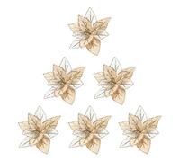 6pcs Golden Glitter Poinsettia Christmas Tree OrnamentsPoinsettia Artificial Flowers for Christmas WreathTree Decoration