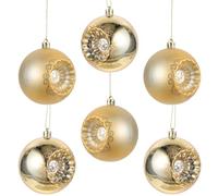 6pcs Golden Plastic Christmas Baubles with Embossed Snowflake Patterns