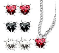 6PCS Gothic Silver Spike Heart Pendant Charms for Jewelry Making Punk Black Red Thorns Hearts Metal Pendant Charm for Keychain Earring Goth Charms Bulk Jewelry Charm for Bracelet Necklace Punk Jewelry