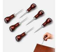6PCS Gourd Shape Wooden Handle Awl Tool - Sharp Metal Tip for Leather Craft, Cloth Pouch Hole, Sewing, Hand Punching & DIY Making - 11.3cm