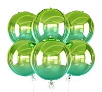 6Pcs Gradient Green Round Foil Balloons, 22" Large 4D Helium Ball Balloon, Metallic Blue Green Foil Balloon for Birthday Graduation Wedding Halloween Disco Prom Tropical Party Decorations