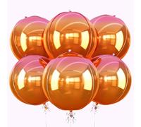 6Pcs Gradient Orange Round Foil Balloons, 22" Large Helium Ball Balloon, Metallic Pink Orange Balloon for Birthday Graduation Wedding Halloween Disco Prom Tropical Party Decorations