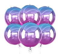 6Pcs Gradient Purple Round Foil Balloons, 22" Large Helium Purple Iridescent Ball Balloon, Metallic Blue Purple Foil Balloon for Birthday Graduation Wedding Anniversary Disco Prom Party Decorations