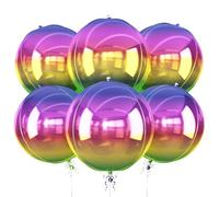 6Pcs Gradient Rainbow Round Foil Balloons, 22" Large Helium Colorful Ball Balloon, Metallic Multicolor Iridescent Balloon for Birthday Graduation Wedding Anniversary Disco Prom Party Decorations