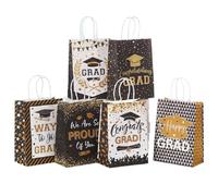 6Pcs Graduation Party Paper Gift Bags,Congrats Grad Party Gifts Bags,Graduation Kraft Paper Tote Bags,Congratulations Gift Bags with Handles for 2025 GraduationParty Accessories Gifts Wrapper Boxes