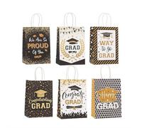 6Pcs Graduation Party Paper Gift Bags,Congrats Grad Party Gifts Bags,Graduation Kraft Paper Tote Bags,Congratulations Gift Bags with Handles for 2025 GraduationParty Accessories Gifts Wrapper Boxes