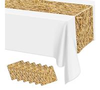6Pcs Grass Table Runner Rectangular Farm Table Cloth Hay Stacks Table Runner for Western Barn Farm Barbecue Birthday Party Decorations, 35 x 274cm
