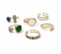 6PCS Green Enamel Rings for Women Vintage Chunky Twist Stackable Rings Gold Adjustable Open Cubic Zirconia Statement Ring Set Boho Stacking Knuckle Ring Trendy Birthday