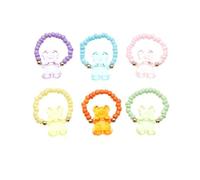 6pcs Gummy Bear Beaded Acrylic Rings Set Colorful Resin Transparent Sweet Bears Animal Rainbow Macaron Candy Color Beads Round Stackbale Ring for Women Birthday Christmas Party Fashion Jewelry Gifts