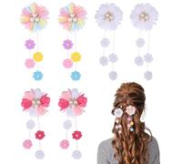 6Pcs Hair Bows for Girls, Flower Tassel Hairs Clip for Girl Grosgrain Ribbon Bows with Alligator Clips Cute Hair Accessories for Girls Colourful Girl Hairs Accessories for Kids Teen Back to School