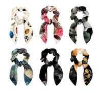 6PCS Hair Scrunchies Rabbit Bunny Ear Bow Bowknot Scrunchie Bobbles Elastic Hair Ties Bands Ponytail Holder for Women Accessories, Leopard Rose Flower