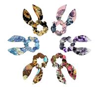 6PCS Hair Scrunchies Rabbit Bunny Ear Bow Bowknot Scrunchie Bobbles Elastic Hair Ties Bands Ponytail Holder for Women Accessories, Ice Cream Skull Pattern