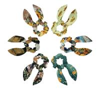 6PCS Hair Scrunchies Rabbit Bunny Ear Bow Bowknot Scrunchie Bobbles Elastic Hair Ties Bands Ponytail Holder for Women Accessories, Cute Frogs Pattern