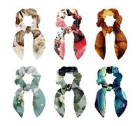6PCS Hair Scrunchies Rabbit Bunny Ear Bow Bowknot Scrunchie Bobbles Elastic Hair Ties Bands Ponytail Holder for Women Accessories, Leopard Rose Flower