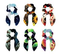 6PCS Hair Scrunchies Rabbit Bunny Ear Bow Bowknot Scrunchie Bobbles Elastic Hair Ties Bands Ponytail Holder for Women Accessories, Crocodile Star Sunflower