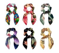 6PCS Hair Scrunchies Rabbit Bunny Ear Bow Bowknot Scrunchie Bobbles Elastic Hair Ties Bands Ponytail Holder for Women Accessories, Leopard Rose Flower