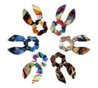 6PCS Hair Scrunchies Rabbit Bunny Ear Bow Bowknot Scrunchie Bobbles Elastic Hair Ties Bands Ponytail Holder for Women Accessories, Art Abstract Floral Daisy Flower