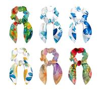 6PCS Hair Scrunchies Rabbit Bunny Ear Bow Bowknot Scrunchie Bobbles Elastic Hair Ties Bands Ponytail Holder for Women Accessories, Watercolor Butterflies Pattern