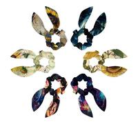 6PCS Hair Scrunchies Rabbit Bunny Ear Bow Bowknot Scrunchie Bobbles Elastic Hair Ties Bands Ponytail Holder for Women Accessories, Galaxy Alien Stands Earth