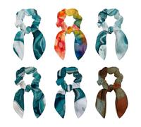 6PCS Hair Scrunchies Rabbit Bunny Ear Bow Bowknot Scrunchie Bobbles Elastic Hair Ties Bands Ponytail Holder for Women Accessories, Watercolor Colorful Bubbles