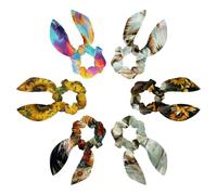 6PCS Hair Scrunchies Rabbit Bunny Ear Bow Bowknot Scrunchie Bobbles Elastic Hair Ties Bands Ponytail Holder for Women Accessories, Farmhouse Cute Calf Daisy Floral