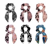 6PCS Hair Scrunchies Rabbit Bunny Ear Bow Bowknot Scrunchie Bobbles Elastic Hair Ties Bands Ponytail Holder for Women Accessories, Rose and Gold Leopard Pattern