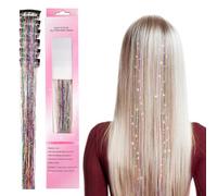 6Pcs Hair Tinsel Extension Clips Kit, Clip in Hair Extensions Fairy Tinsel Heat Resistant Glitter Extensions Colorful Synthetic Hairs for Women Girls Dazzle Hair Decoration Cosplay Party (Colorful)
