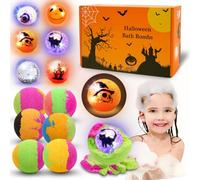 6PCS Halloween Bath Bombs LED Squishies Balls Toy Inside, Light up Bath Bombs Toy Scented Fun Cute Pumpkin Fruity Bath Balls Halloween Spooky Stress Balls Party Favor Gifts Boy Girls Bath Bomb Toys