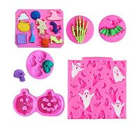 6Pcs Halloween Cake Fondant Molds, Silicone Chocolate Candy Mold, Holiday Party Decorating Tools Paste Clay Resin Mould