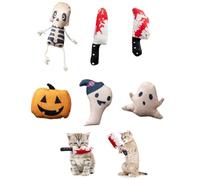 6PCS Halloween Cat Toy Catnip Plush Toys Set - Horror Knife-Shaped, Pumpkin, Ghost, and Skeleton Design Soft Cat Toys for Fun Trendy Interactive Playthings with Stress Relief & Dental Care Features