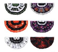6Pcs Halloween Fan-shaped Flags, Outdoor Decorative Fence Semi-circular Flags Happy Halloween Banners Courtyard Decoration, for Doors Offices Gardens