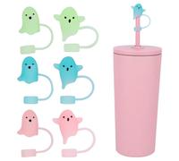 6pcs Halloween Ghost Straw Toppers for Stanley Cups, 0.4in Silicone Luminous Straw Covers Cap Protector for Stanley 20/30/40oz Tumblers, Fun Cup Decorations Accessories and Party Gifts (3 Colors)