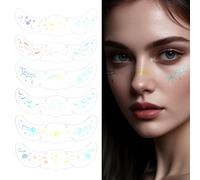 6pcs Halloween Glitter Face Freckles Tattoos, Waterproof Rainbow Holographic Sparkle Temporary Fake Freckles Stickers Shimmer Makeup Patches for Women Festival Rave Party