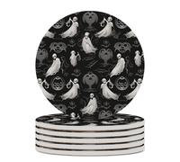 6PCS Halloween Goth Coasters Non-Slip Round Drink Coasters with Ceramic Stone and Cork Base, Heat Resistant Absorbent 33.00Stone Coaster Set for Kinds of Mugs and Cups, 4 Inch