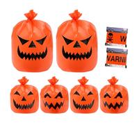 6pcs Halloween Pumpkin Bags, Halloween Lawn Leaf Garbage Bag, Halloween Trash Bags with Caution Tapes & Twist Ties, Pumpkin Party Decoration Yard Waste Bags for Outdoor Leaves Trashes